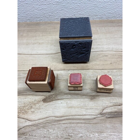 Set Of 4 Mixed Brands Wood Mounted Rubber Stamps - Picture 2 of 3